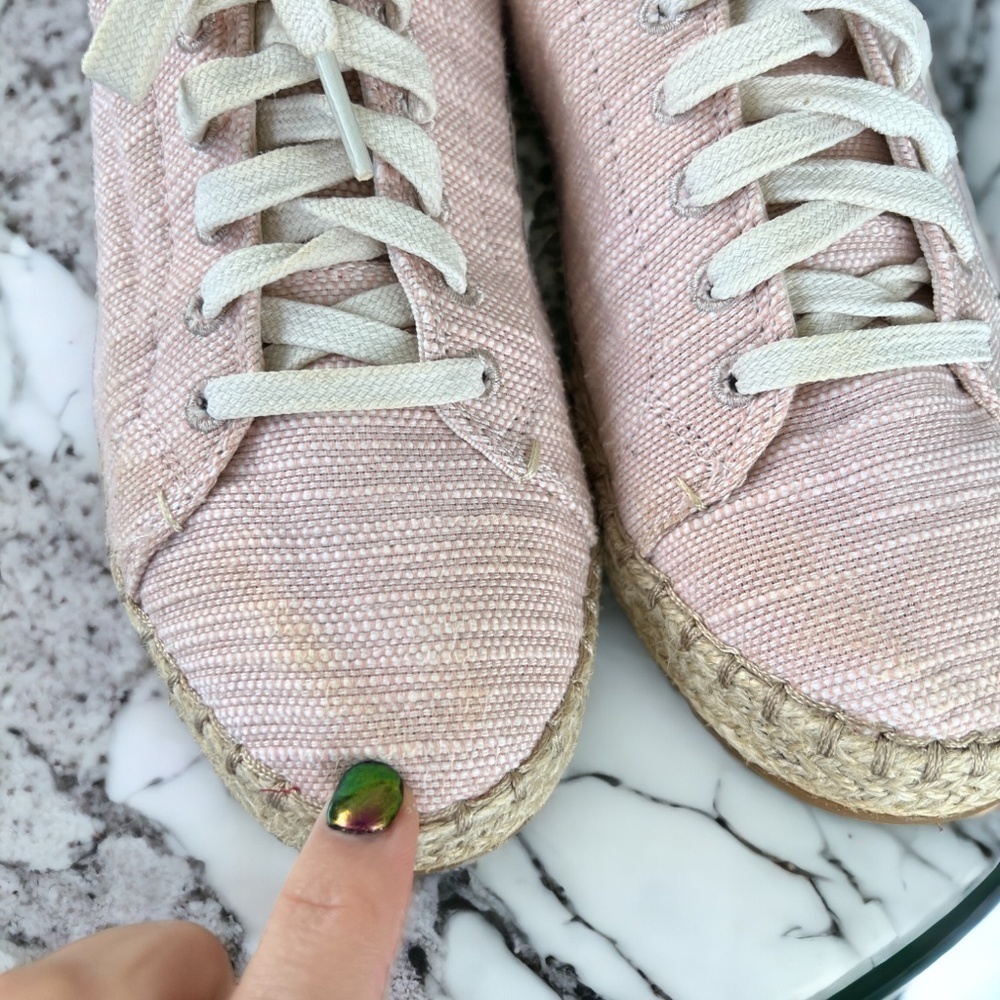 Toms Linen Espadrille Pink Lace Up Sneakers Size 6 - Picture 6 of 13